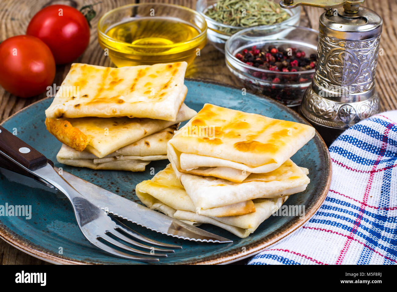 Envelopes of thin Armenian bread lavash fried with crispy crust