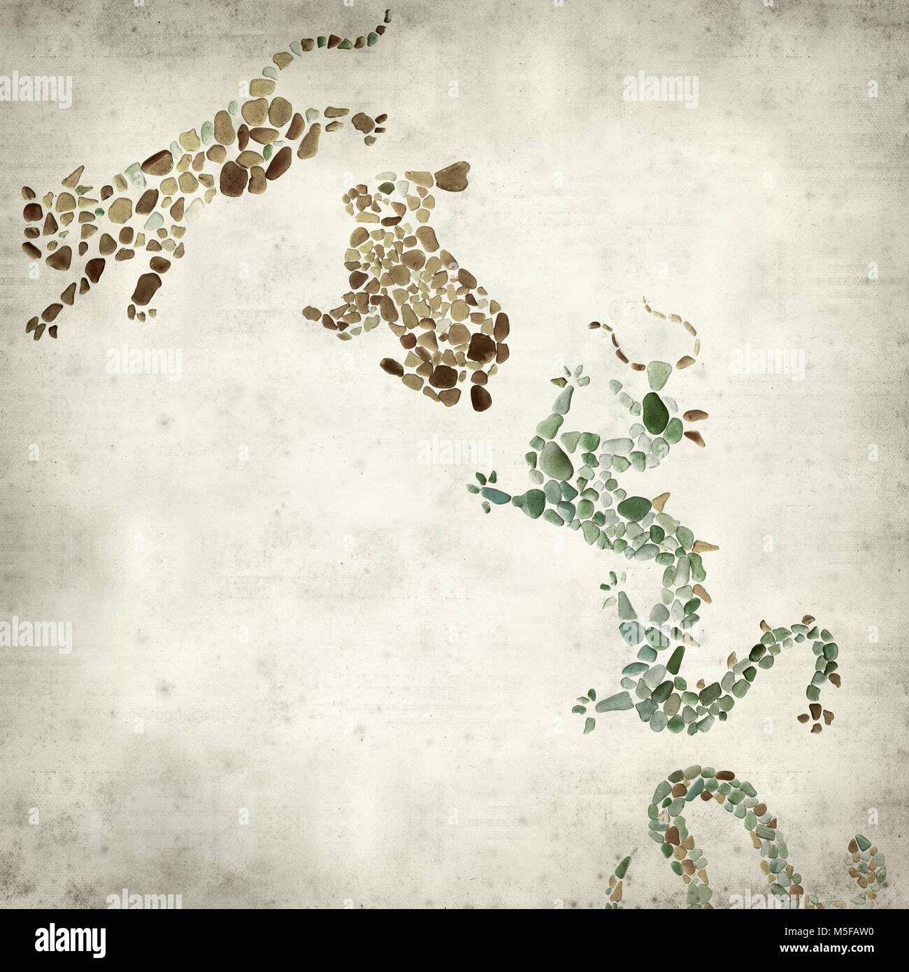 Textured old paper background with chinese horoscope animals circle 