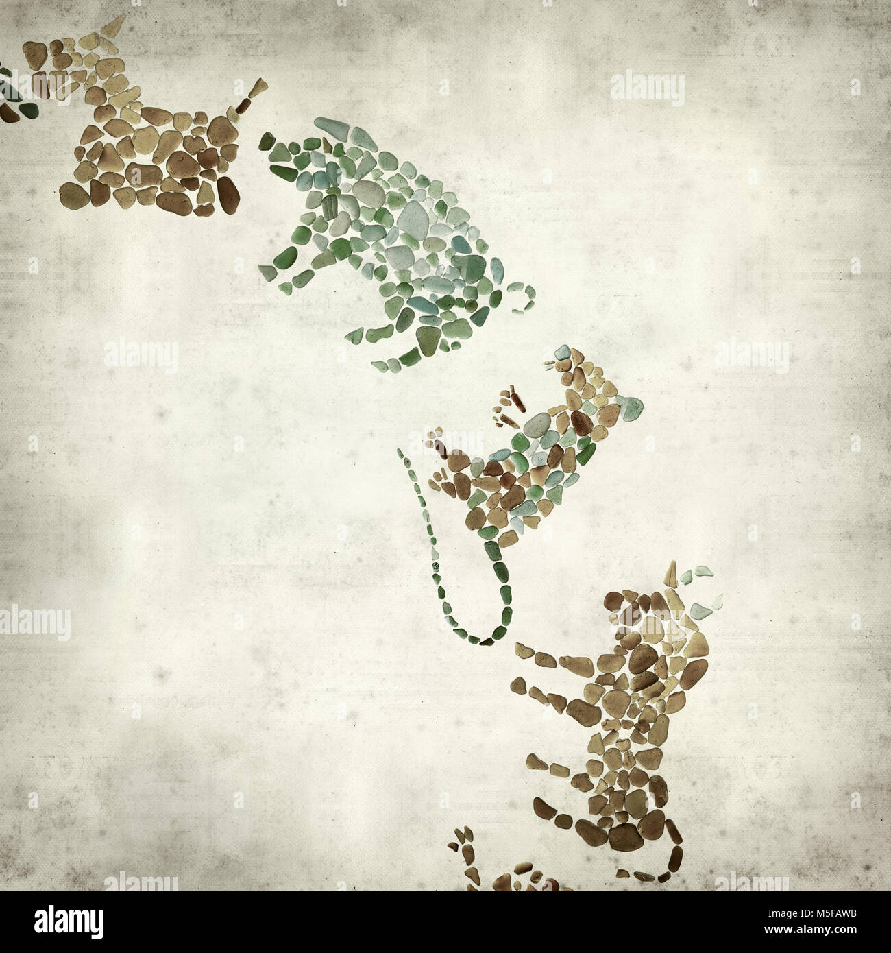 Textured old paper background with chinese horoscope animals circle 