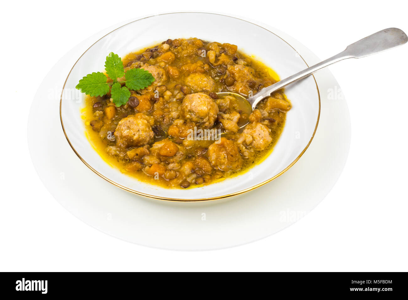 Vegetable lentil soup with meatballs. Studio Photo Stock Photo