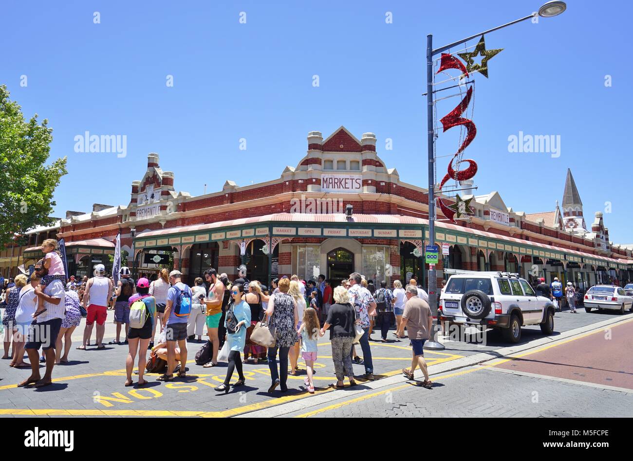 View of buildings and people on the street in downtown Fremantle, a town located near Perth in Western Australia. Stock Photo