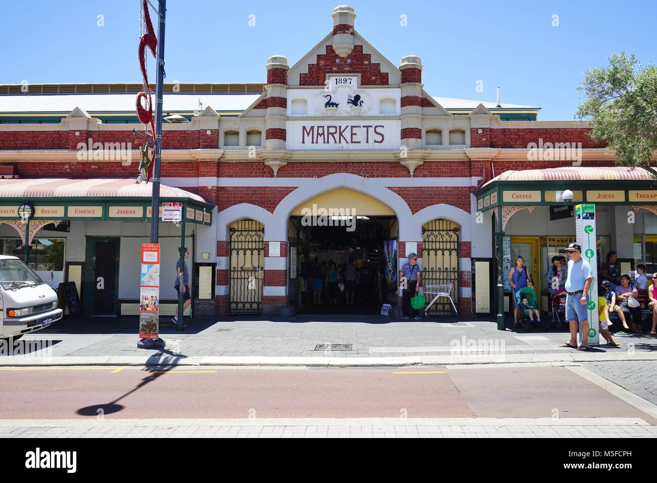 View of buildings and people on the street in downtown Fremantle, a town located near Perth in Western Australia. Stock Photo