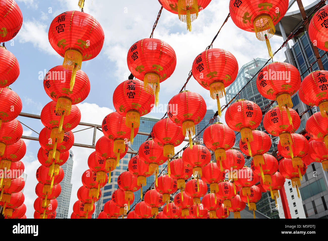 Traditional red lanterns during Chinese New Year in Chinatown, Singapore Stock Photo