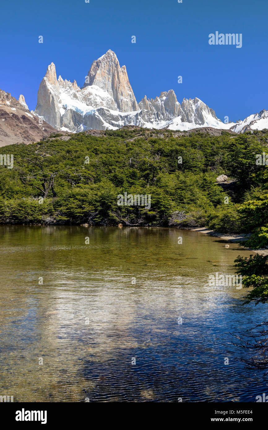 Mt. Fitz Roy 3405m; Laguna Capri; Patagonia; Argentina Stock Photo