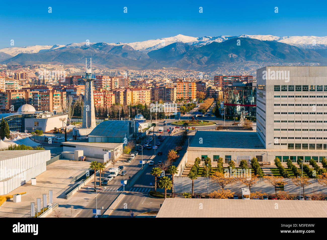 Granada Spain and Sierra Nevada Mountains Stock Photo