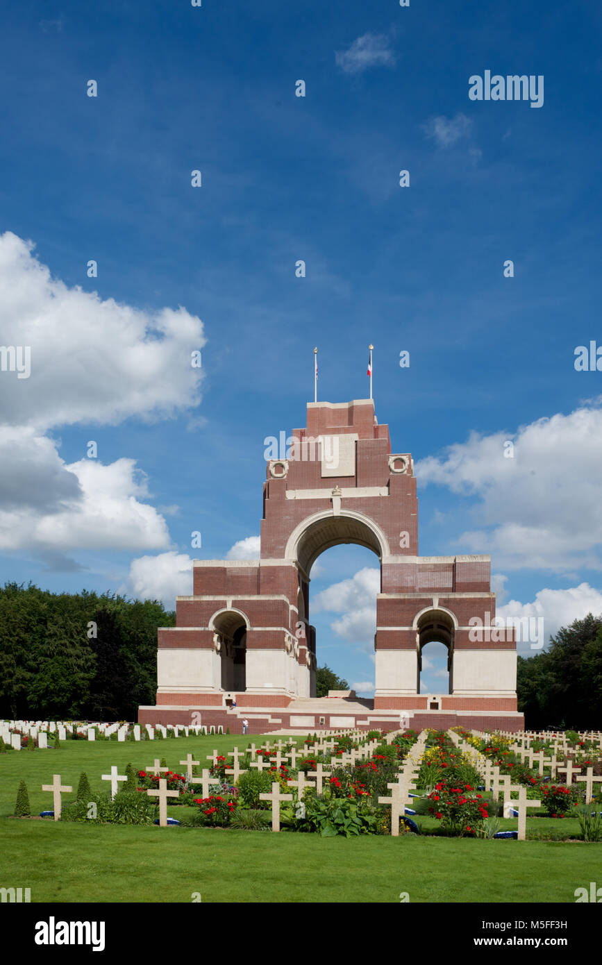 The Thiepval Memorial commemorating the 72,246 missing British and South African servicemen who died in the Battles of the Somme during WWI. Stock Photo