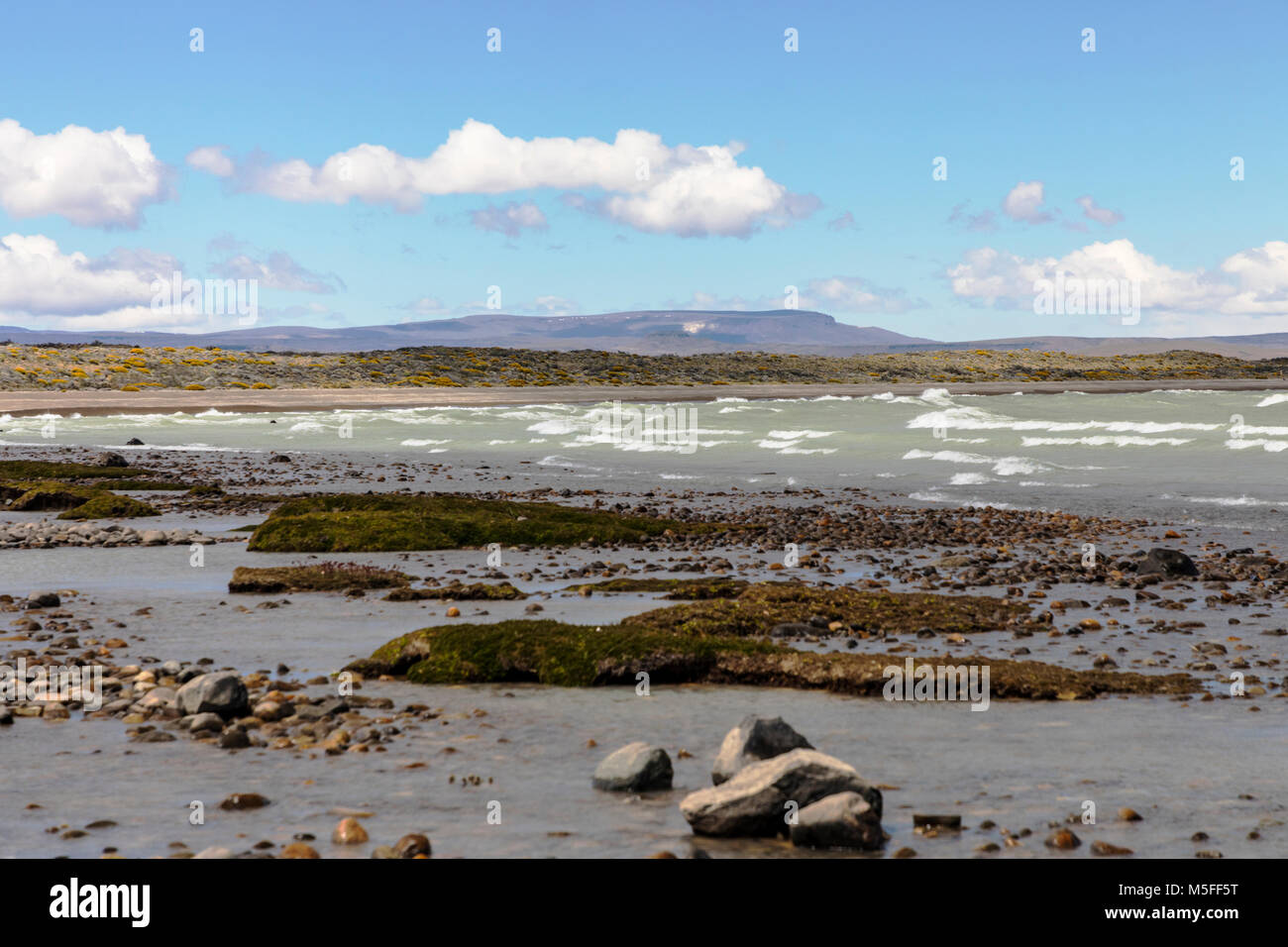 Wind swept waves on glacial colored waters of Lago Viedma near Punta del Lago; Patagonia; Argentina Stock Photo