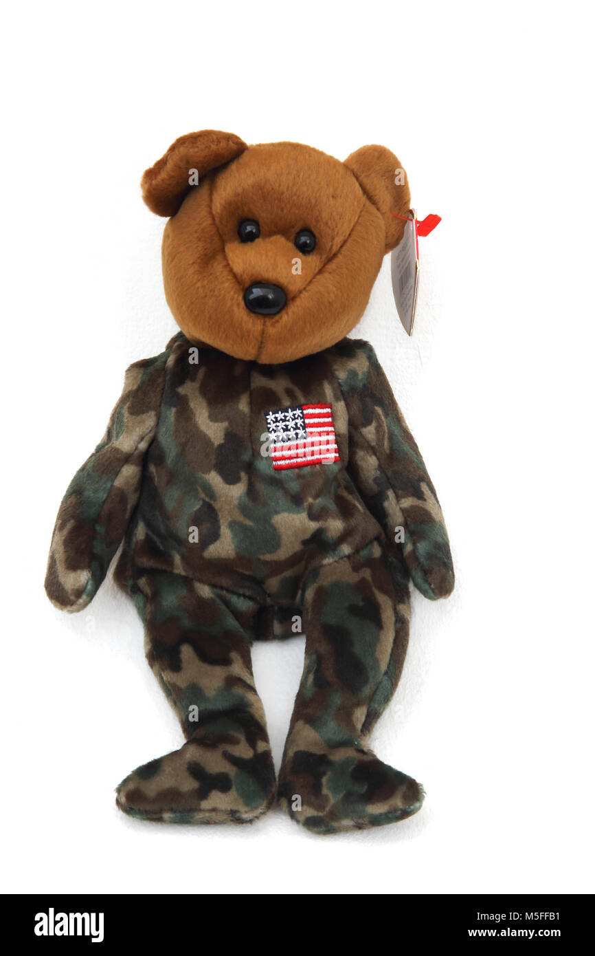 TY Hero The USO Military Bear with United States Flag On Chest Beanie Baby Stock Photo