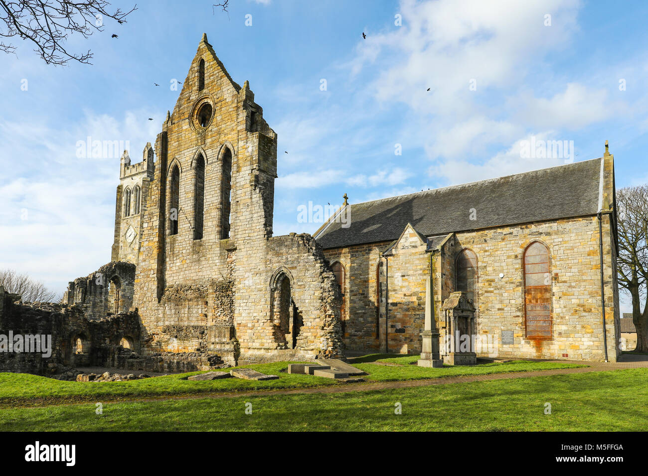 12th Century Kilwinning Abbey, built and occupied by Tironensian Monks from Kelso and was then used as a Presbyterian Parish Church, Kilwinning, Stock Photo