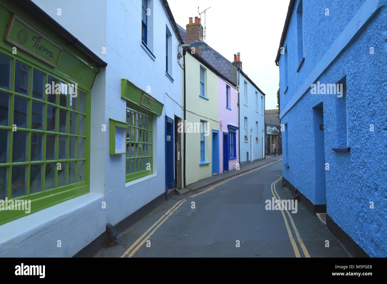 Colourful facades in coastal town of Lyme Regis in West Dorset Stock Photo