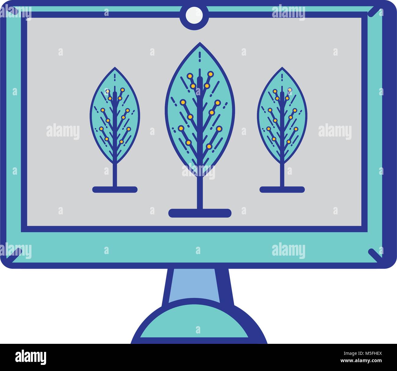 virtual reality trees inside screen technology vector illustration ...