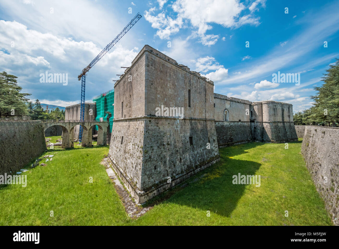 L'Aquila, Italy - The historic center of Abruzzo capital, central Italy, destroyed by an earthquake in 2009, now under reconstruction Stock Photo