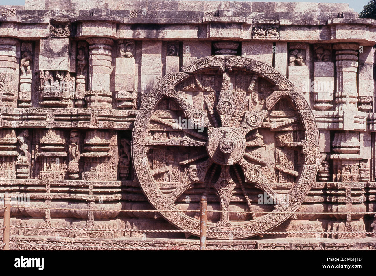 Sixteen spoke Konark wheel at Konark Sun Temple, Orissa, India Stock Photo