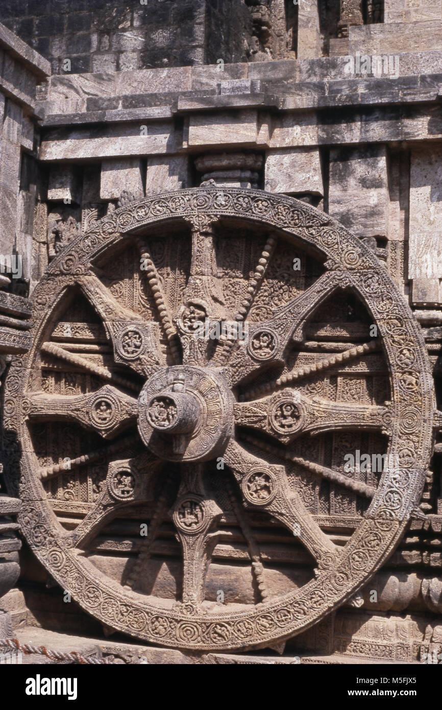 Konark wheel at Konark Sun Temple in Orissa, India Stock Photo