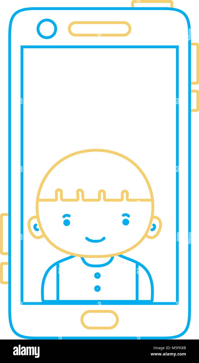 color line smartphone technology with boy person communication vector ...