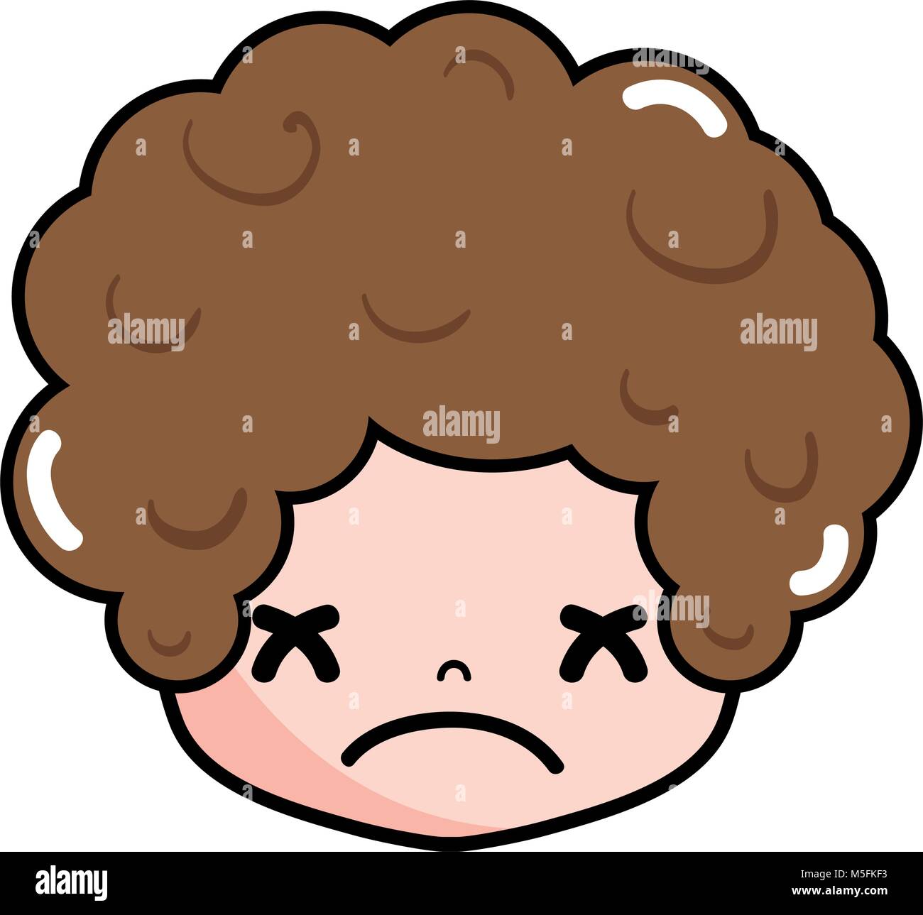 boy head with curly hair and sad face vector illustration Stock Vector  Image & Art - Alamy