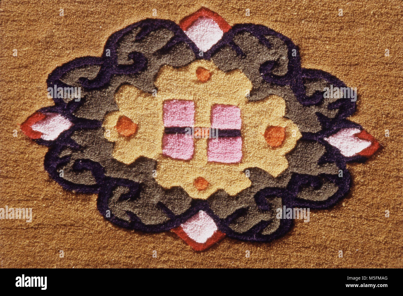 Colorful design on carpet, Uttar Pradesh, India, Asia Stock Photo