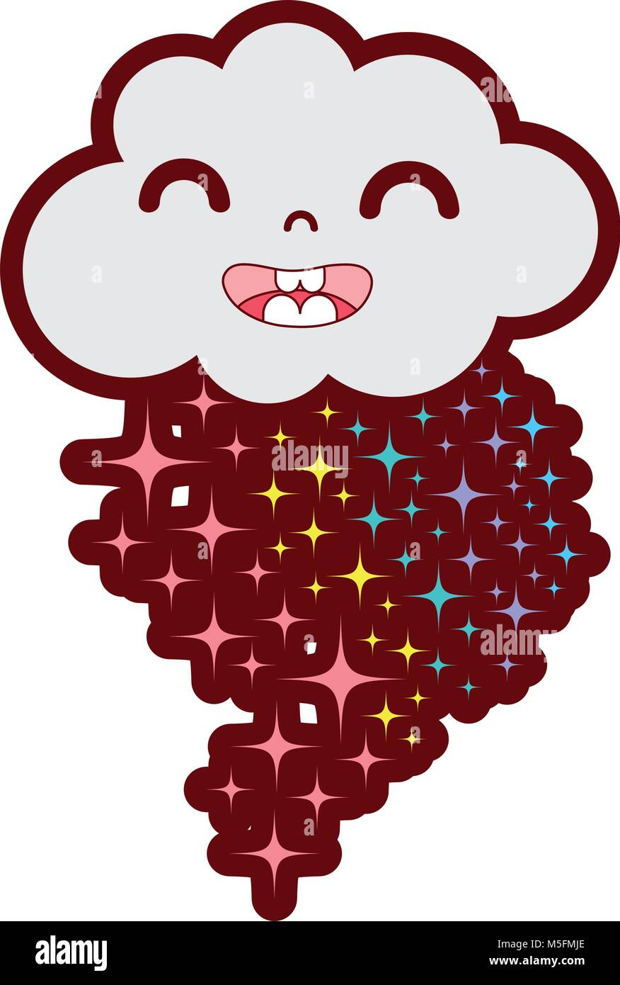 line color happy cloud kawaii with stars rainbow vector illustration ...