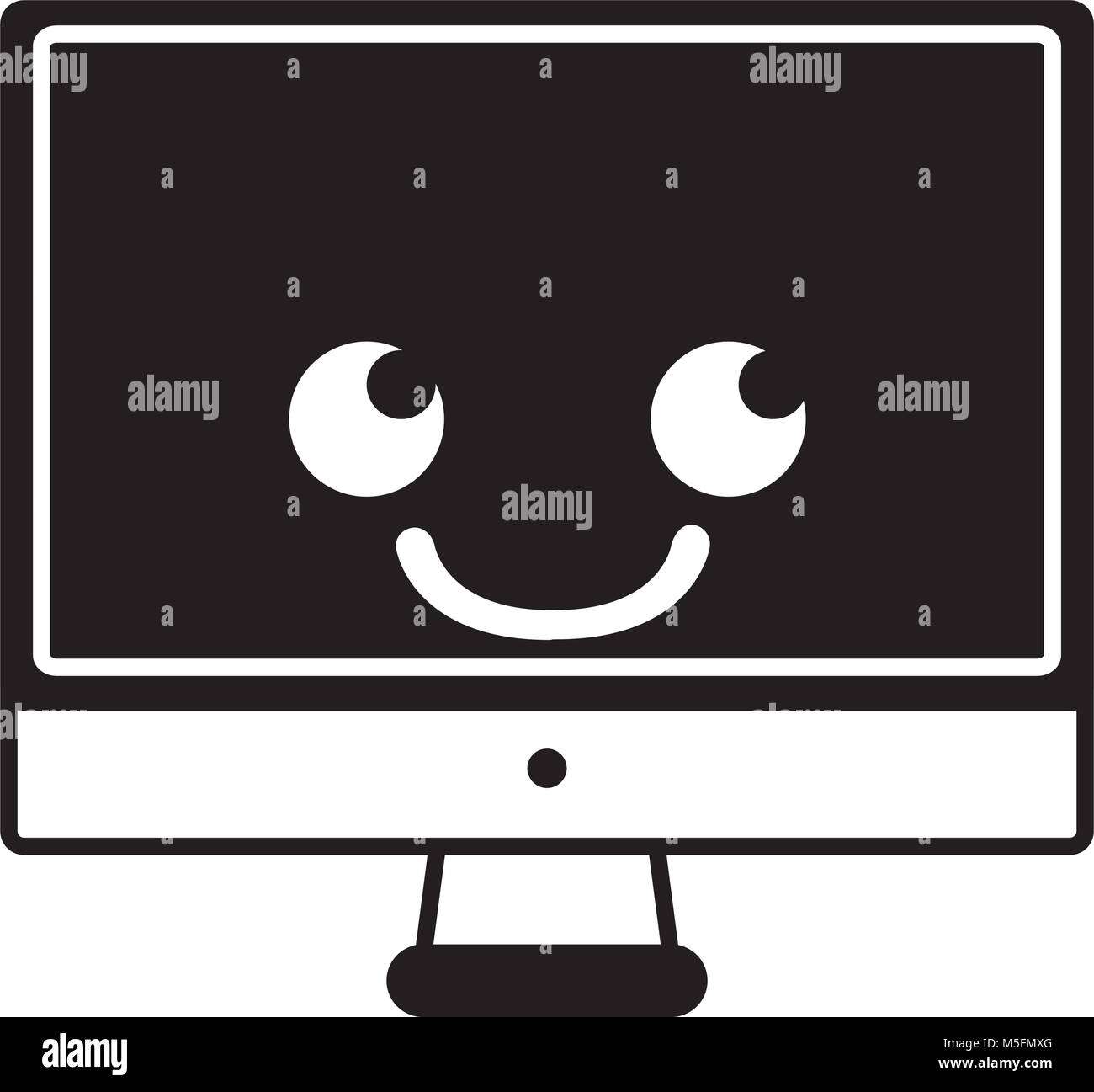 contour smile computer screen kawaii cartoon vector illustration Stock ...