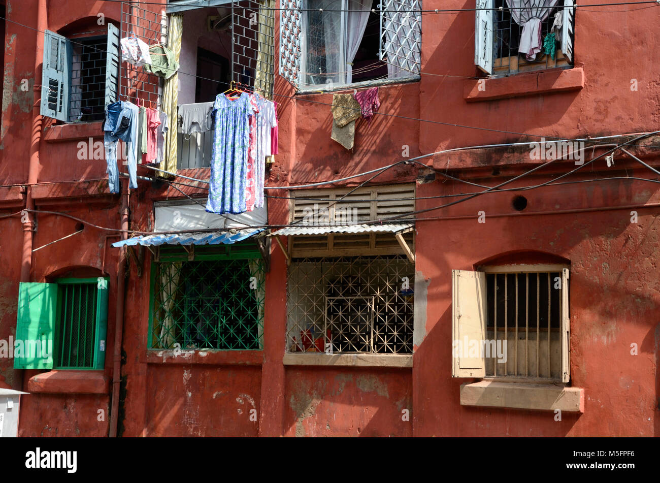 clothes drying outside window in Chinatown, Kolkata, West Bengal, India