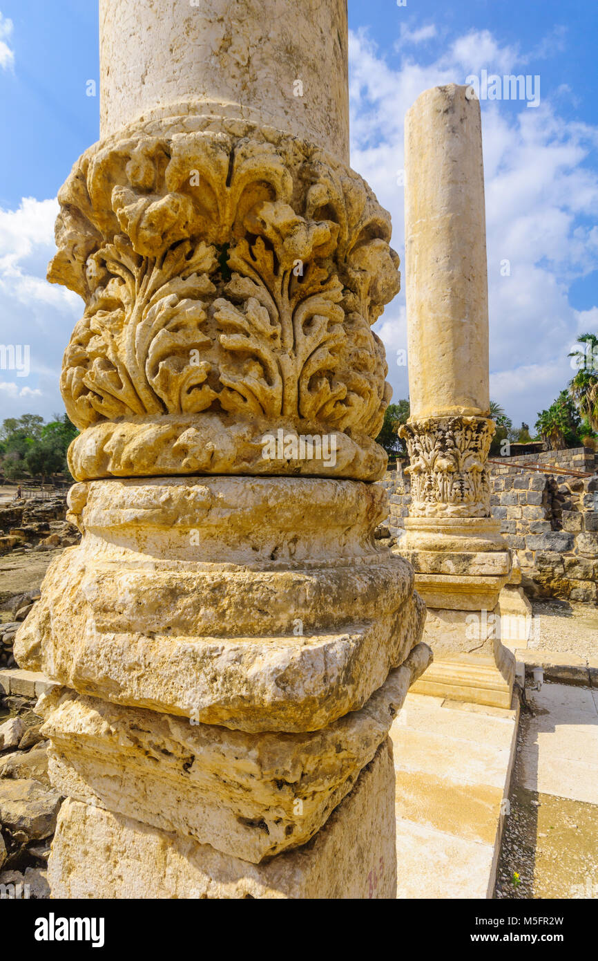 Ancient Roman columns in the ancient city of Bet Shean, now a national ...
