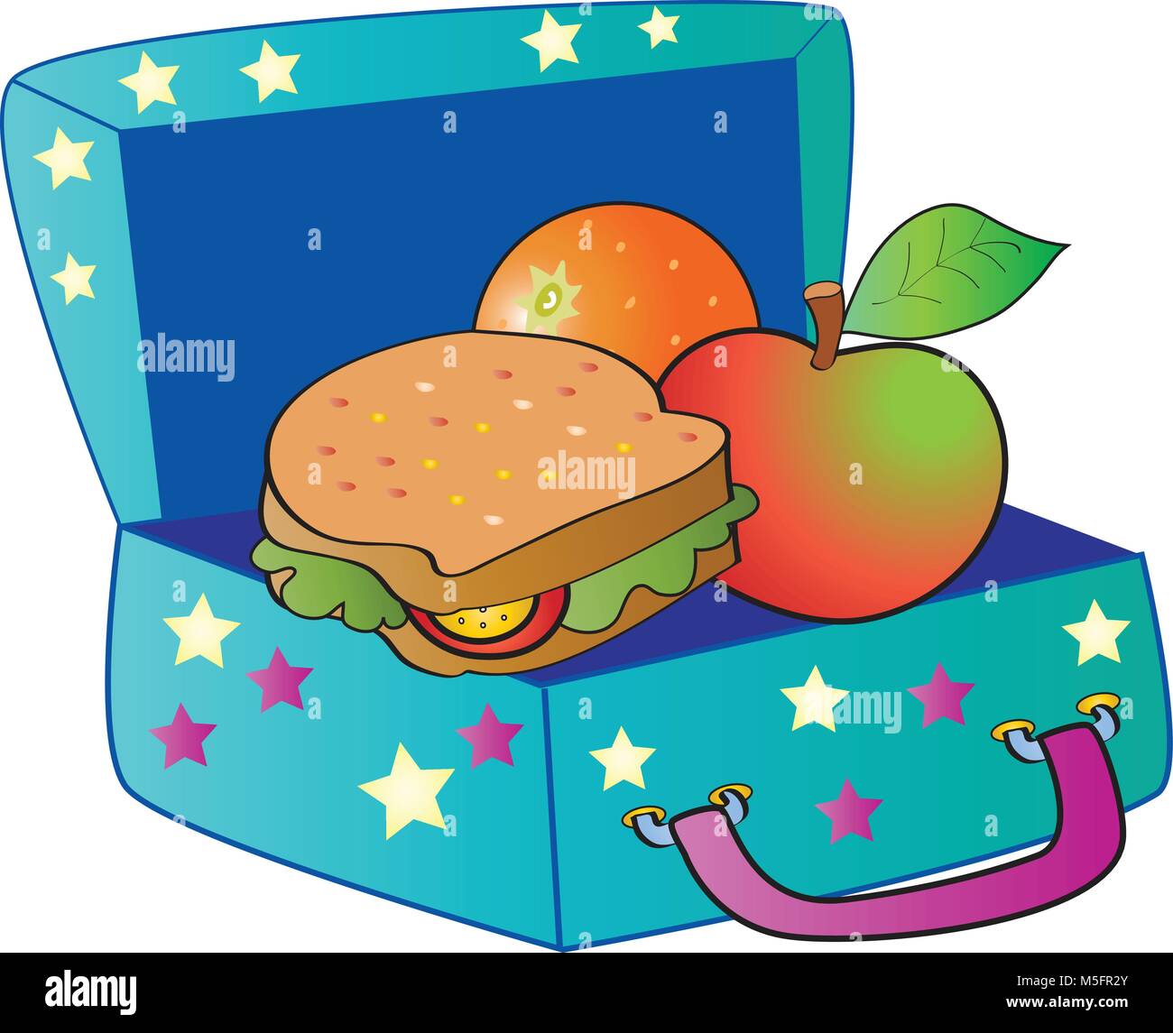 A cartoon illustration of a childs lunch box with healthy food Stock Vector  Image & Art - Alamy