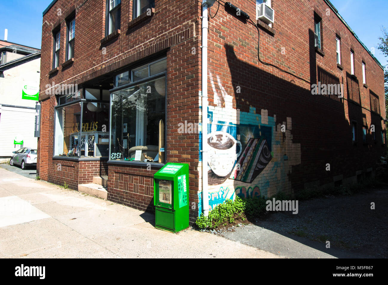 Graffiti Waste bin and shop in Hamilton Nova Scotia Stock Photo Alamy