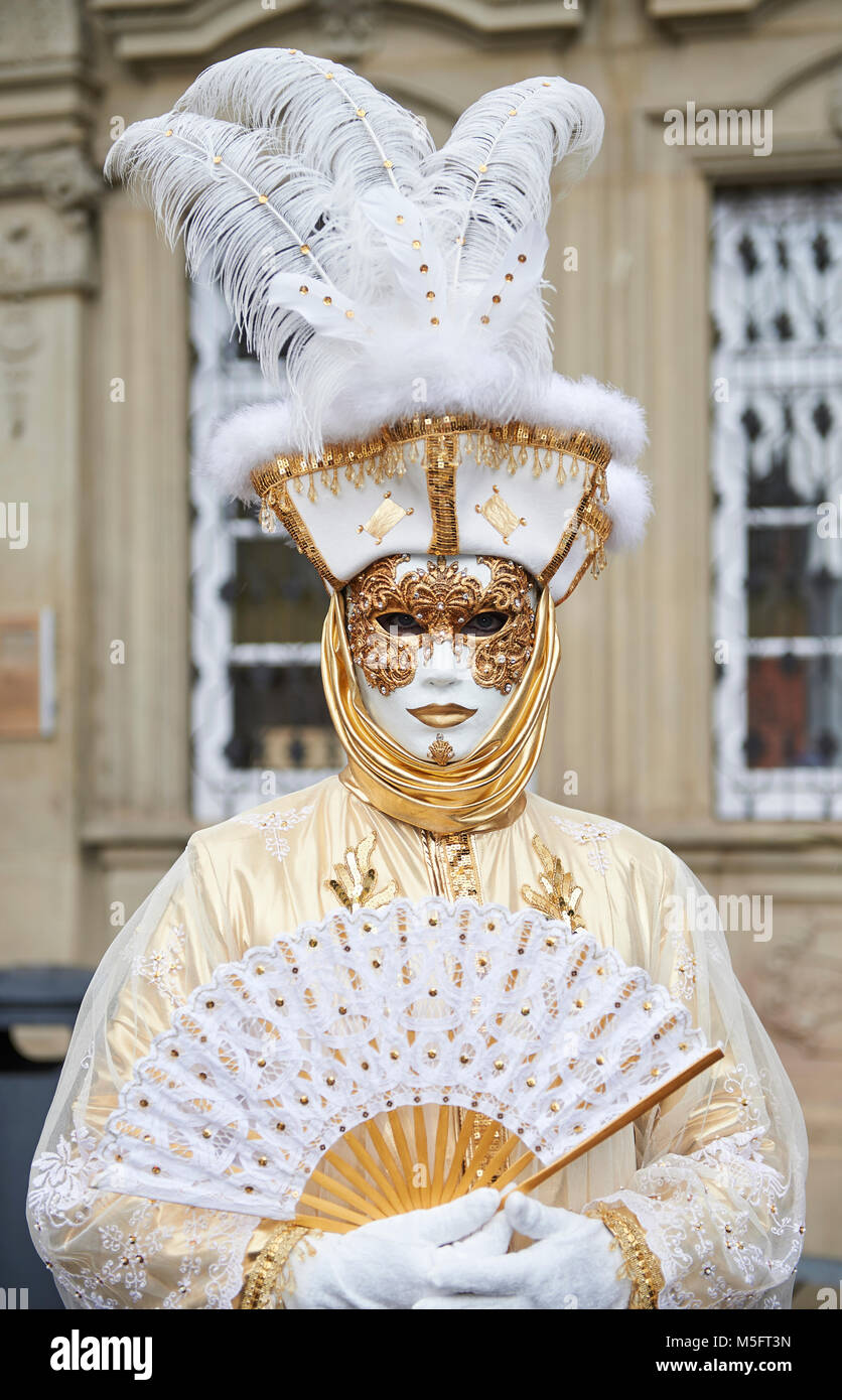Venetian Carnival in Schwäbisch Hall a small and medieval city in Germany. the festival is called Hallia Venezia. Stock Photo