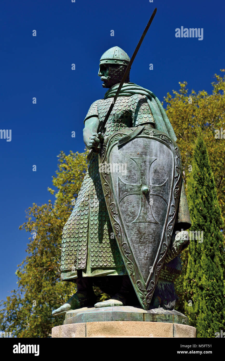 Statue of first king of Portugal Afonso Henriques in Guimaraes Stock Photo