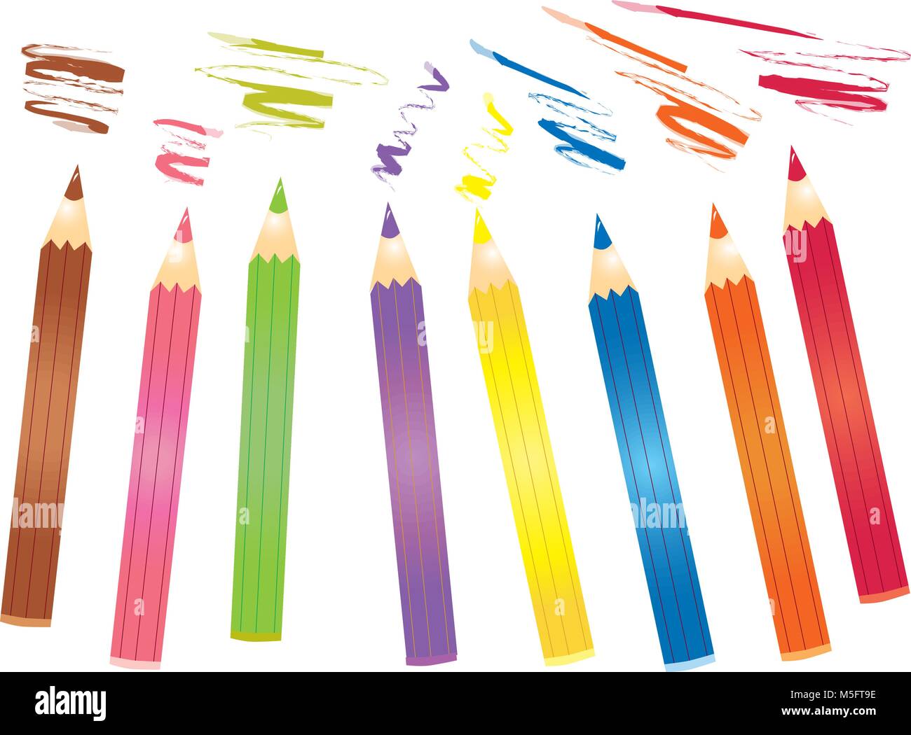 A vector illustration of several coloured pencils Stock Vector