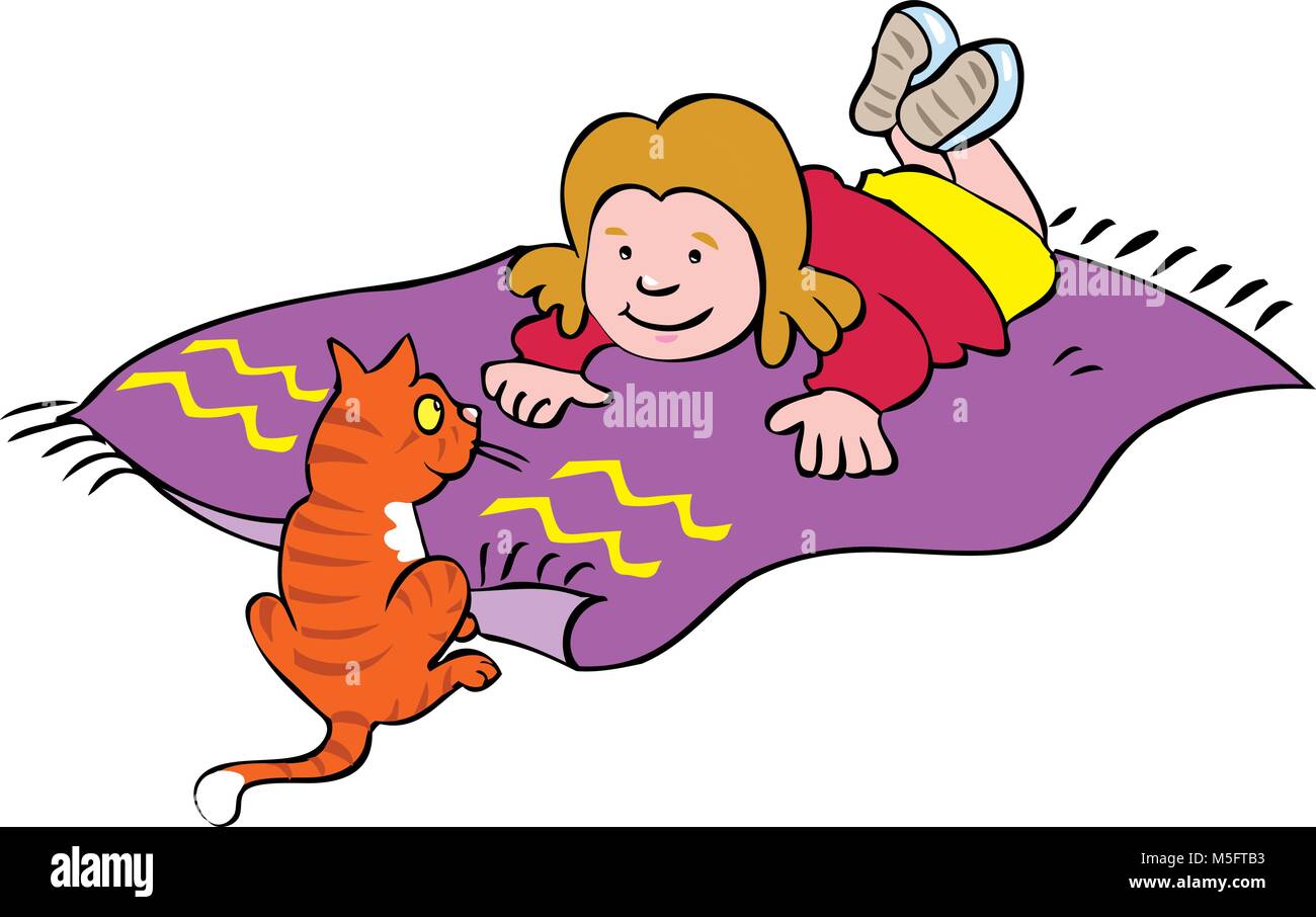 A cartoon little girl lying on a mat with her cat Stock Vector Image & Art - Alamy A cartoon little girl lying on a mat with her cat Stock Vector Image & Art - Alamy