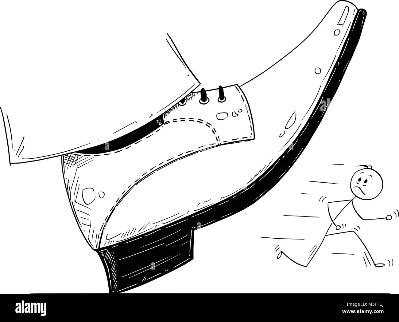 Cartoon of Large Foot Shoe Ready to Step Down on the Businessman Stock Vector