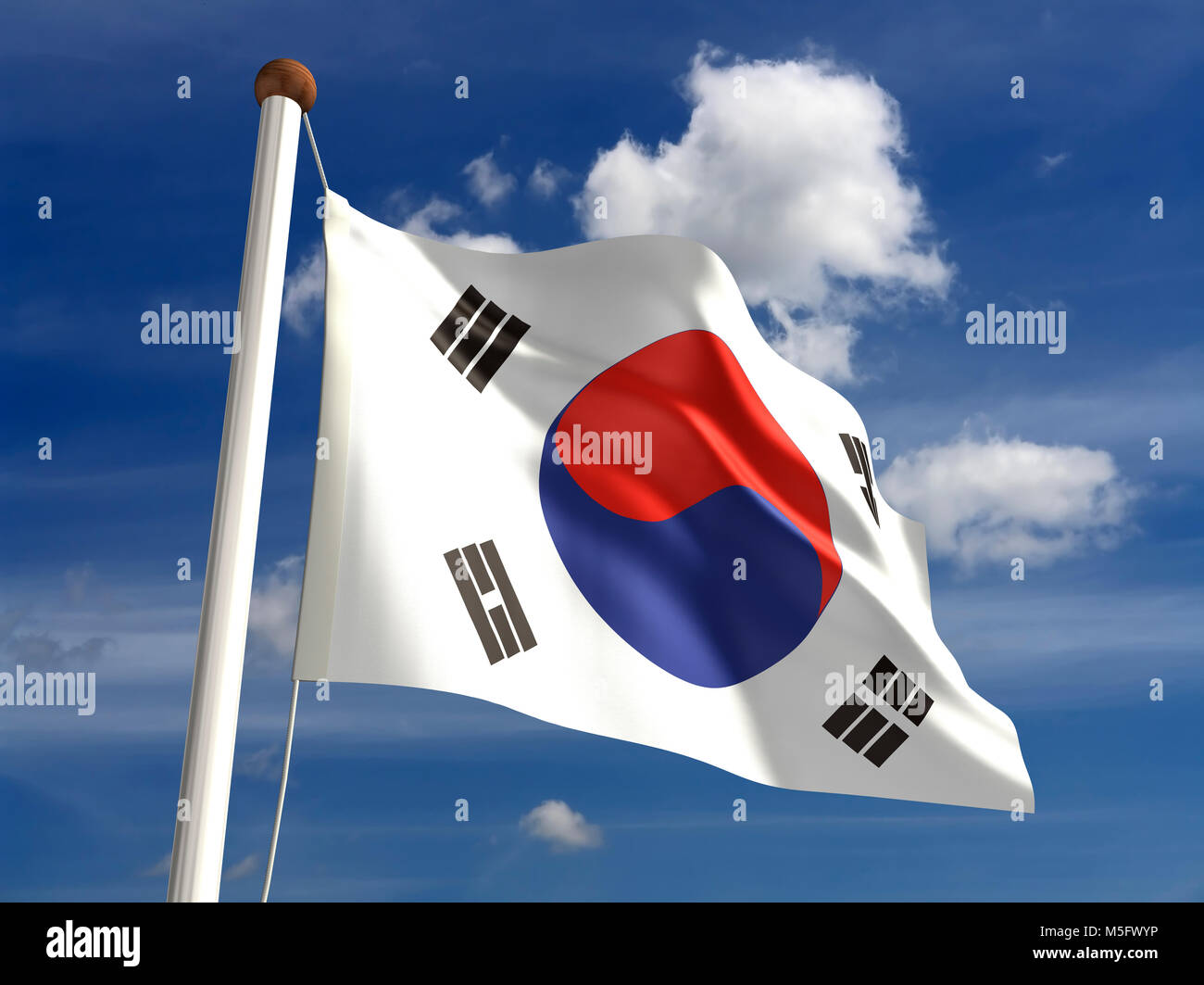 3D South Korea flag (with clipping path) Stock Photo