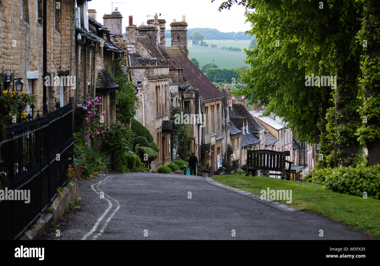 Looking down the A361, The Hill, in Burford nr Oxford, in UK Stock