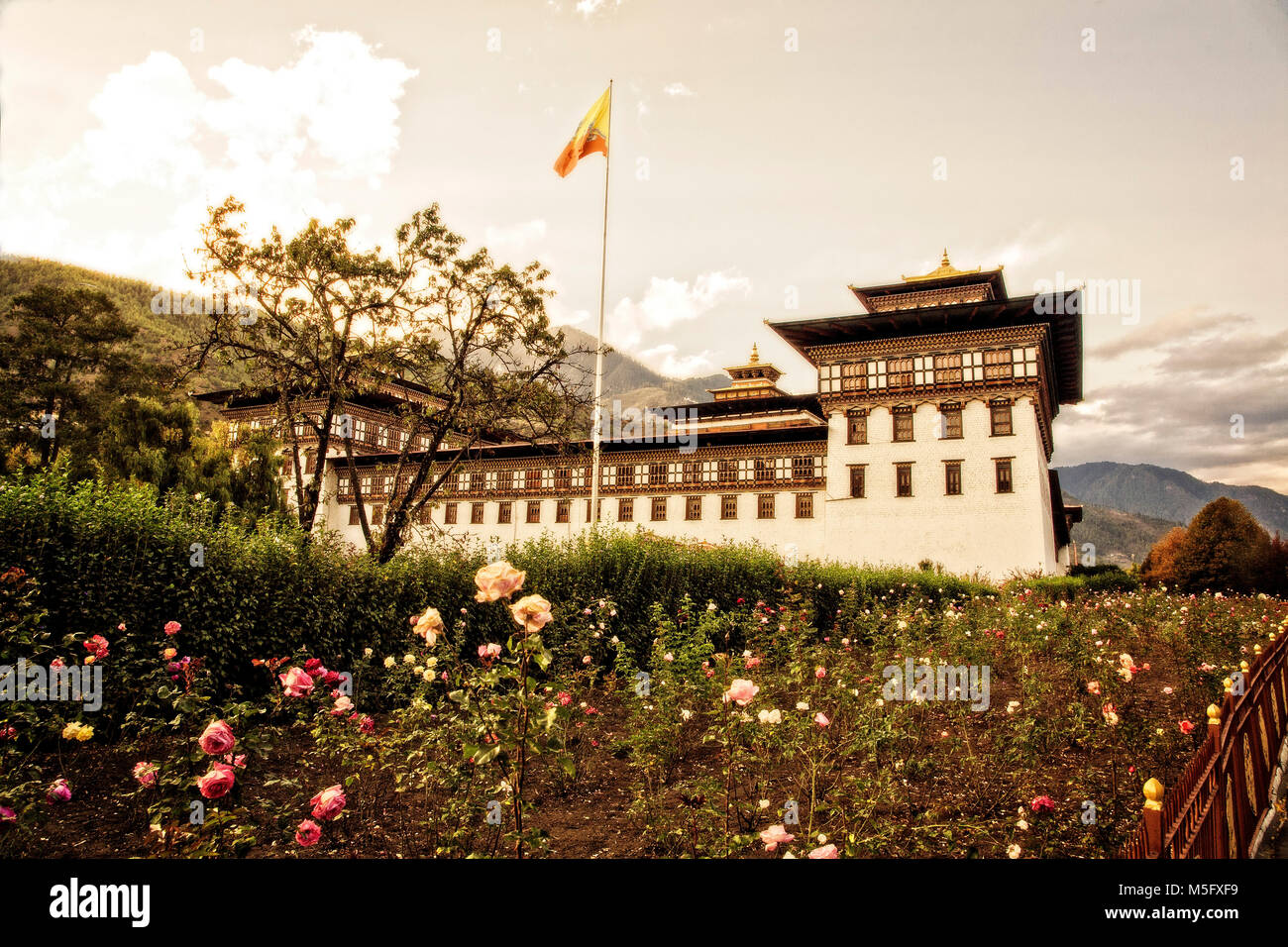 The capitol building Tashichhoe dzong inThimphu in Bhutan. Stock Photo