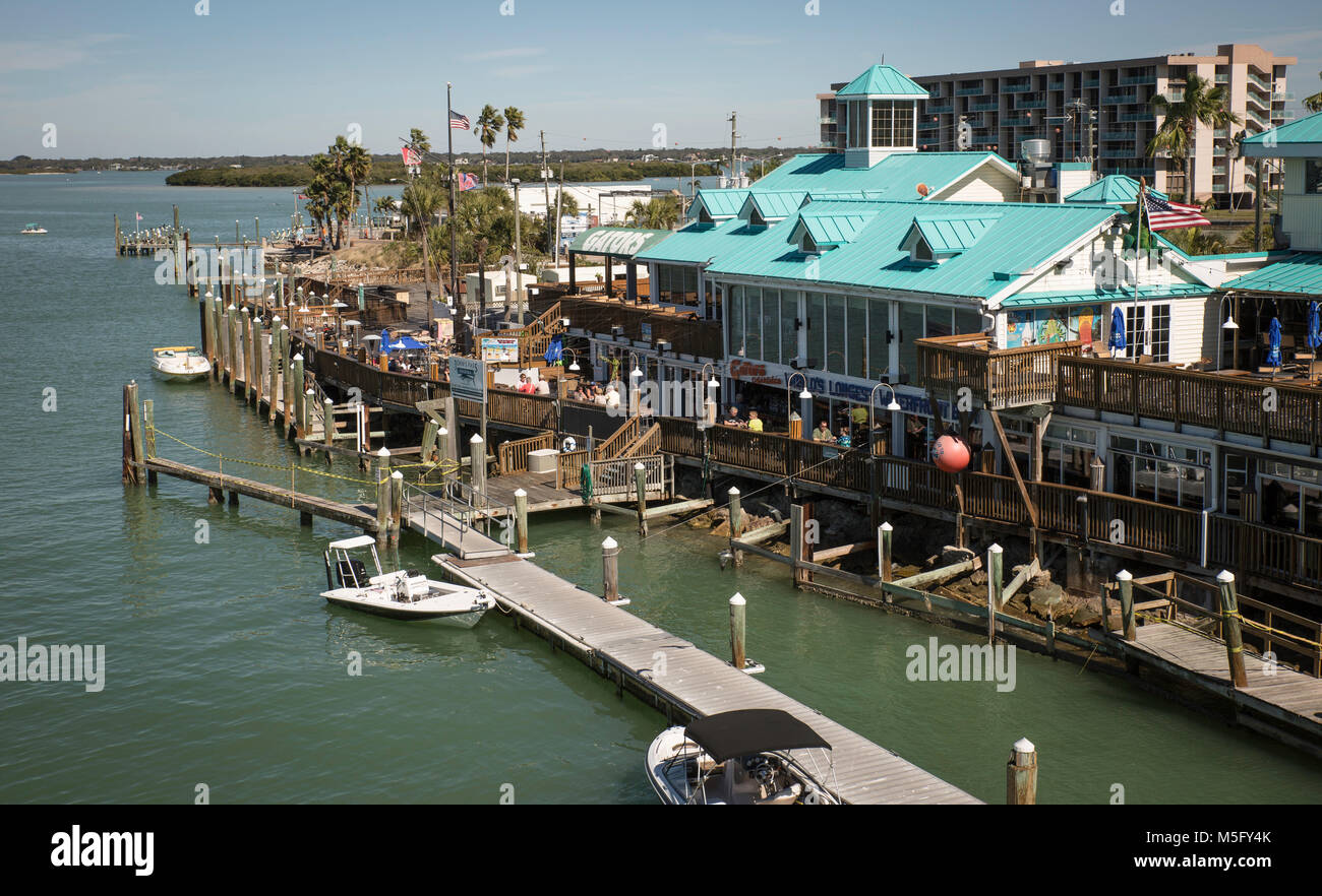 Pleasure craft docked at pier at Johns Pass, Gulf of Mexico, Florida Stock Photo