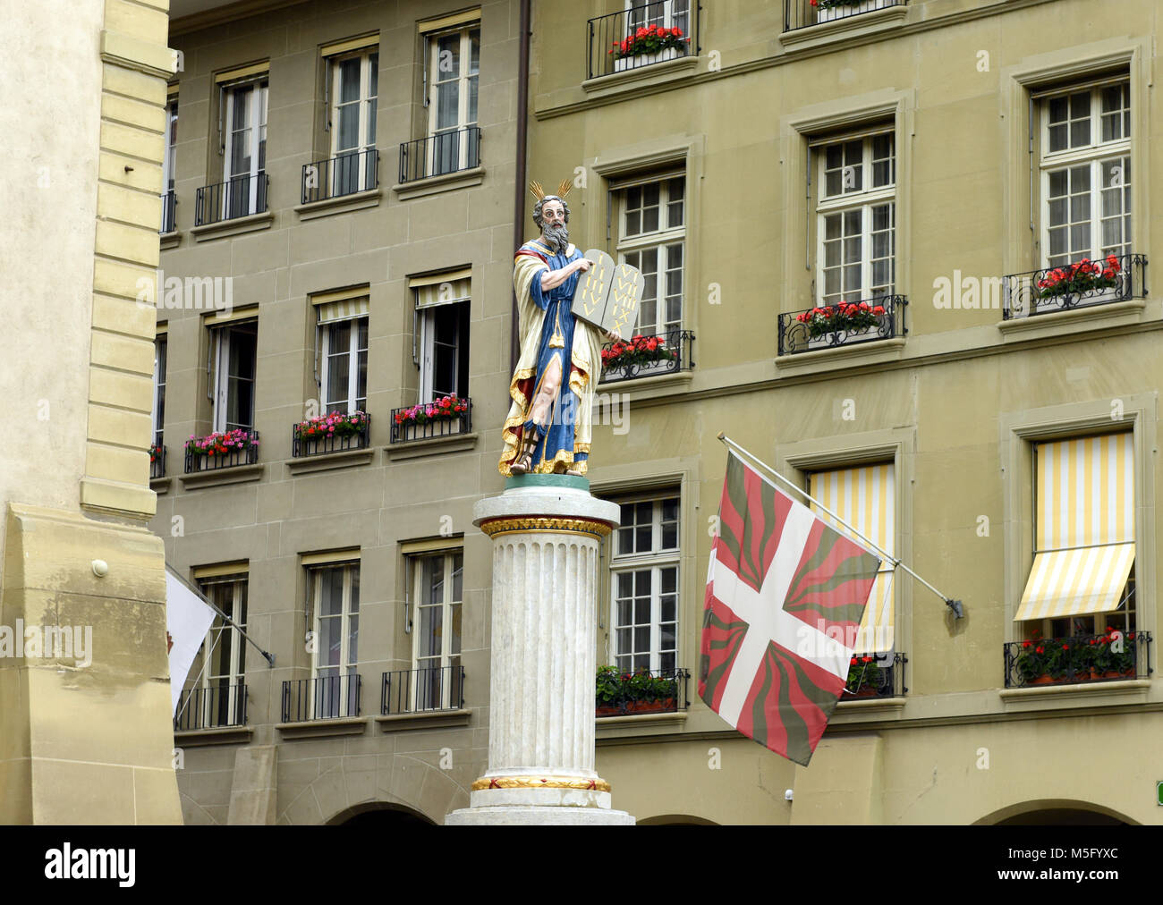 Statue Moses fountain at Münsterplatz in Bern, Switzerland Stock Photo