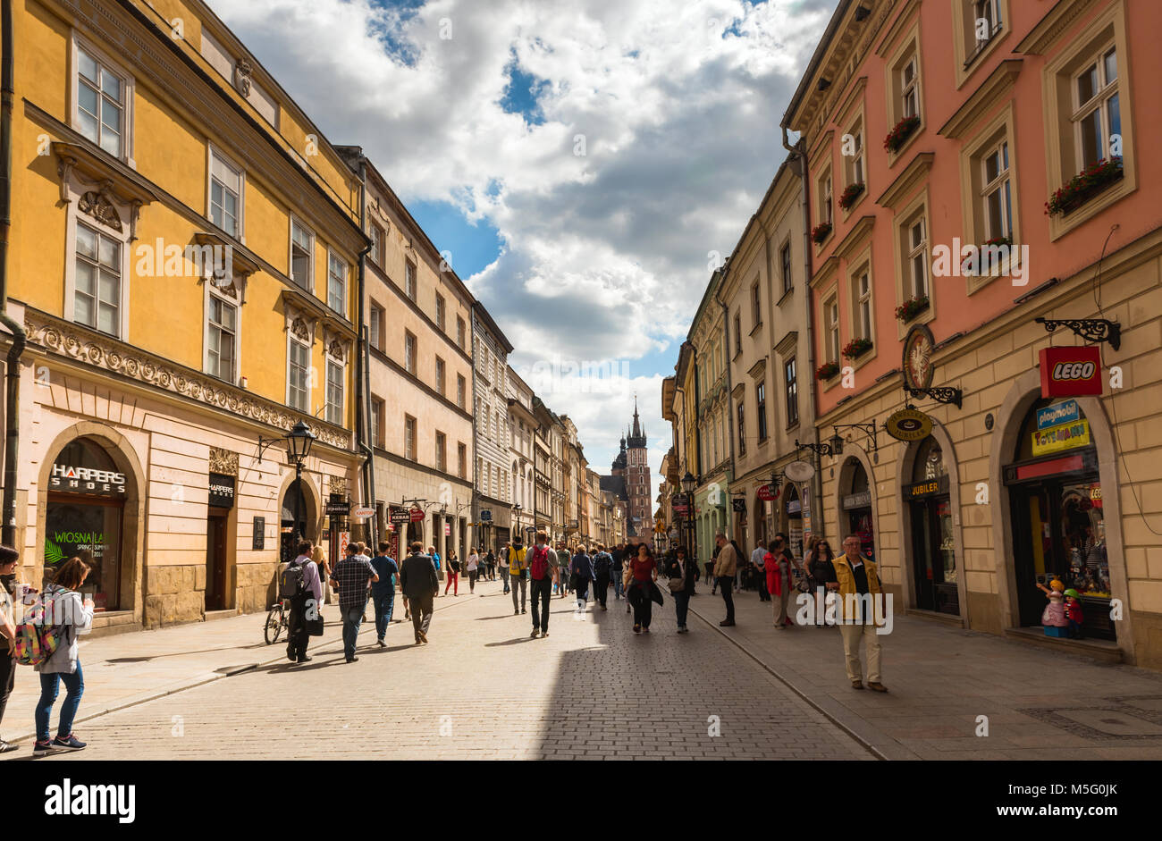 Krakow, Poland - August, 2017: city street with lots of people on the background Stock Photo