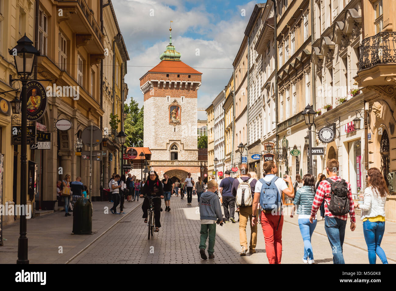Krakow, Poland - August, 2017: city street with lots of people on the background. Stock Photo