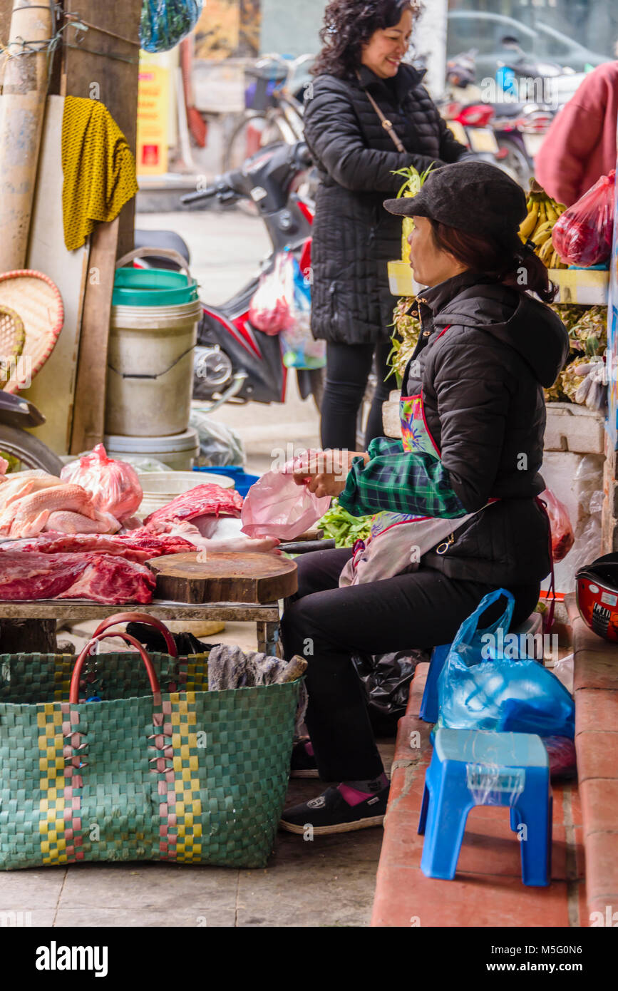 Woman sells meat on the street in Hanoi, Vietnam Stock Photo Alamy