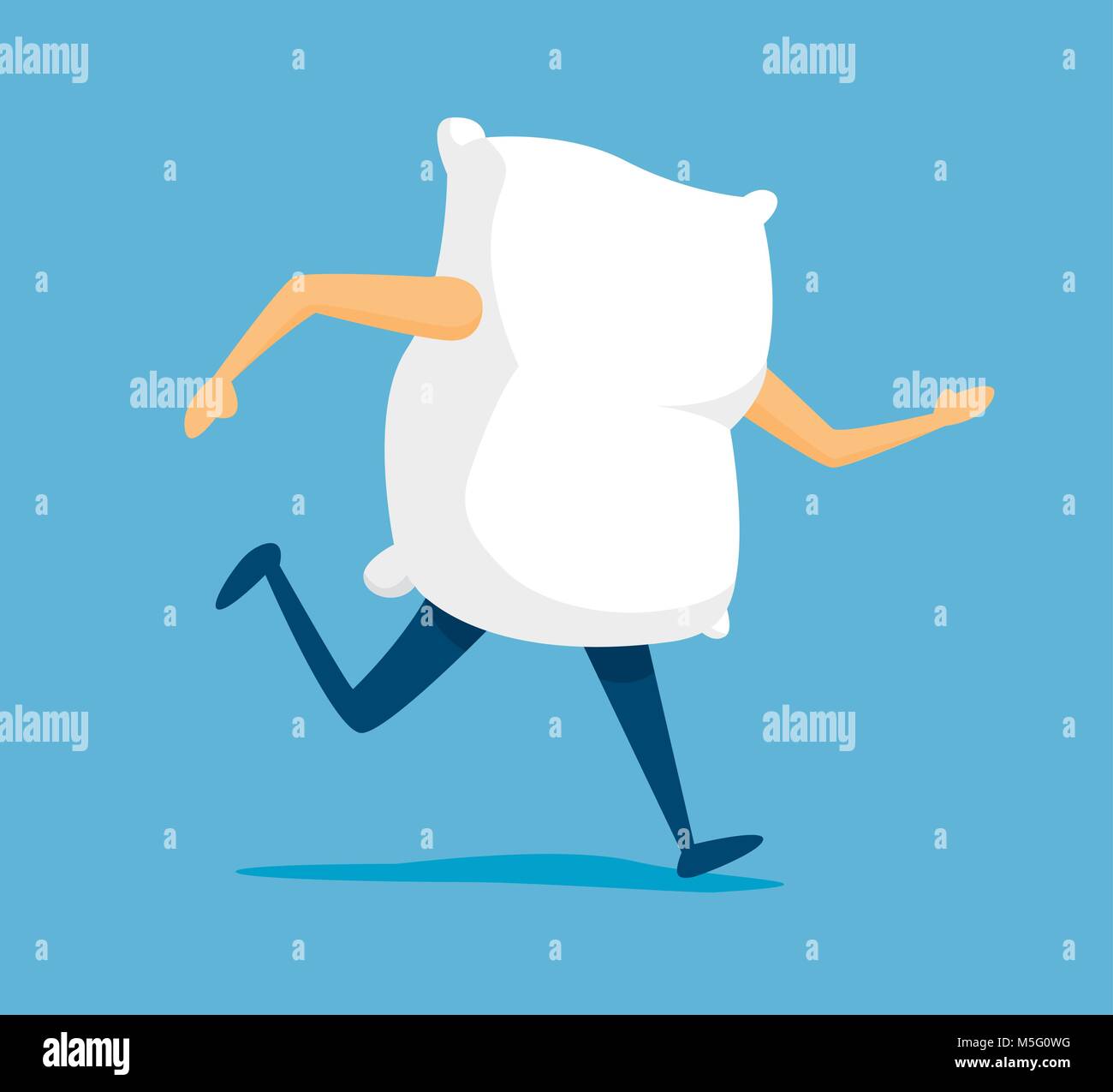 Cartoon illustration of white pillow on the run to sleep Stock Vector