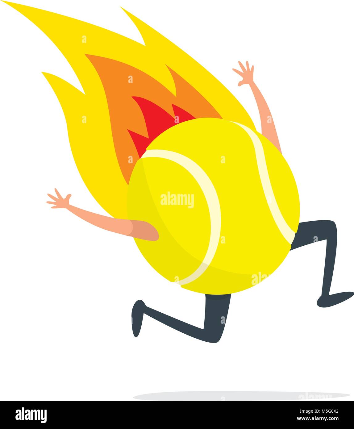 Cartoon illustration of tennis ball desperately running on fire Stock Vector