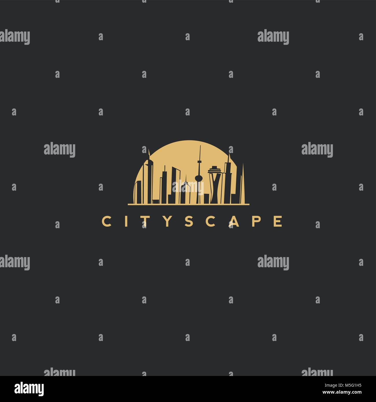 golden cityscape vector illustration. Stock Vector