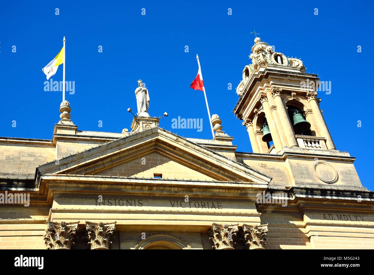 View of the top of the Marina Bambina Basilica, Senglea, Malta, Europe. Stock Photo