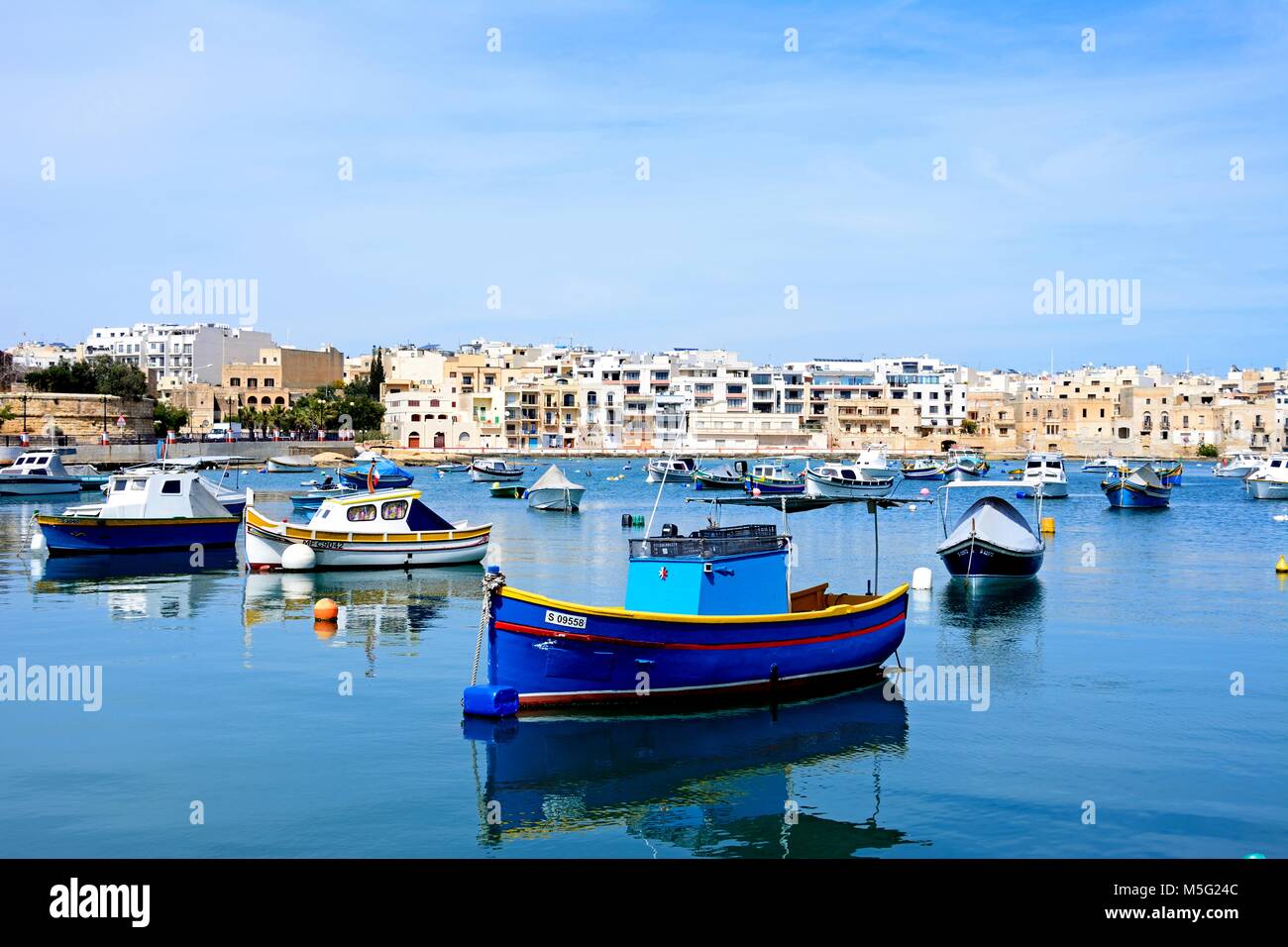 Traditional Maltese fishing boats in the harbour, Birzebbuga, Malta