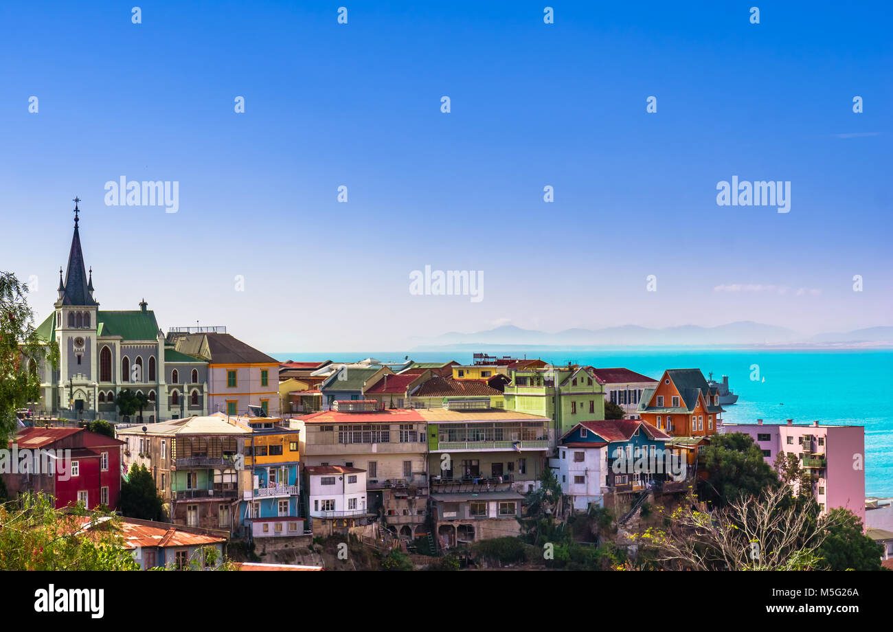 View on Cityscape of historical city Valparaiso Stock Photo