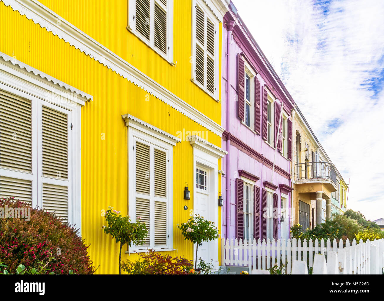 View on colorful building int the historical old town of Valparaiso Stock Photo