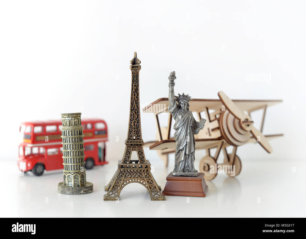 Travel and tourism concept with souvenirs from around the world