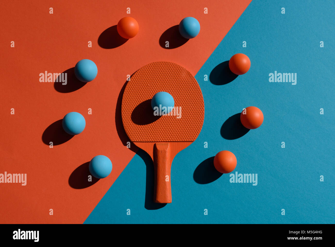 ping pong racket and balls Stock Photo