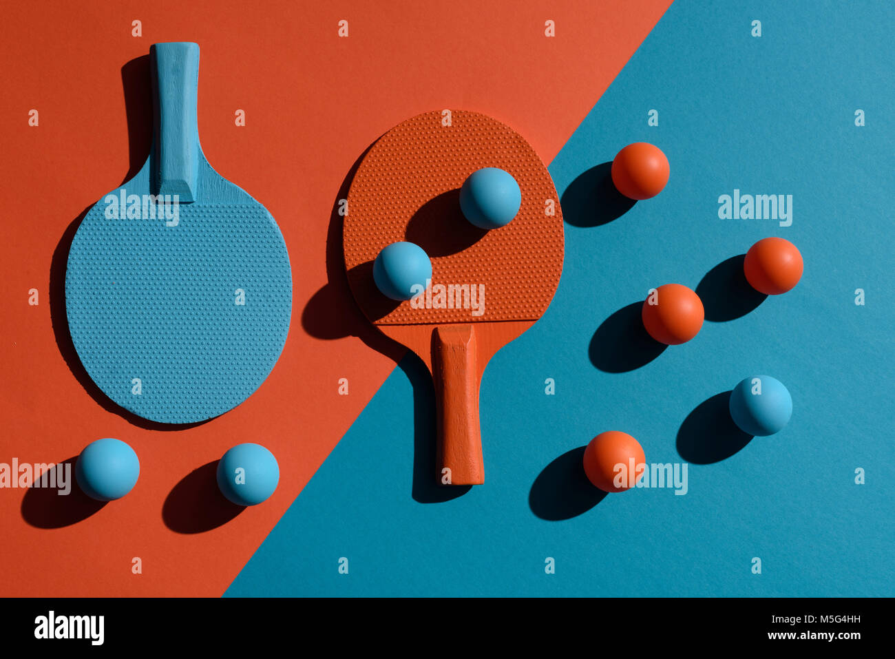 ping pong rackets and balls Stock Photo